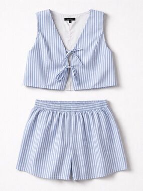 New Look Blue & White Striped Tie-Front Short Set